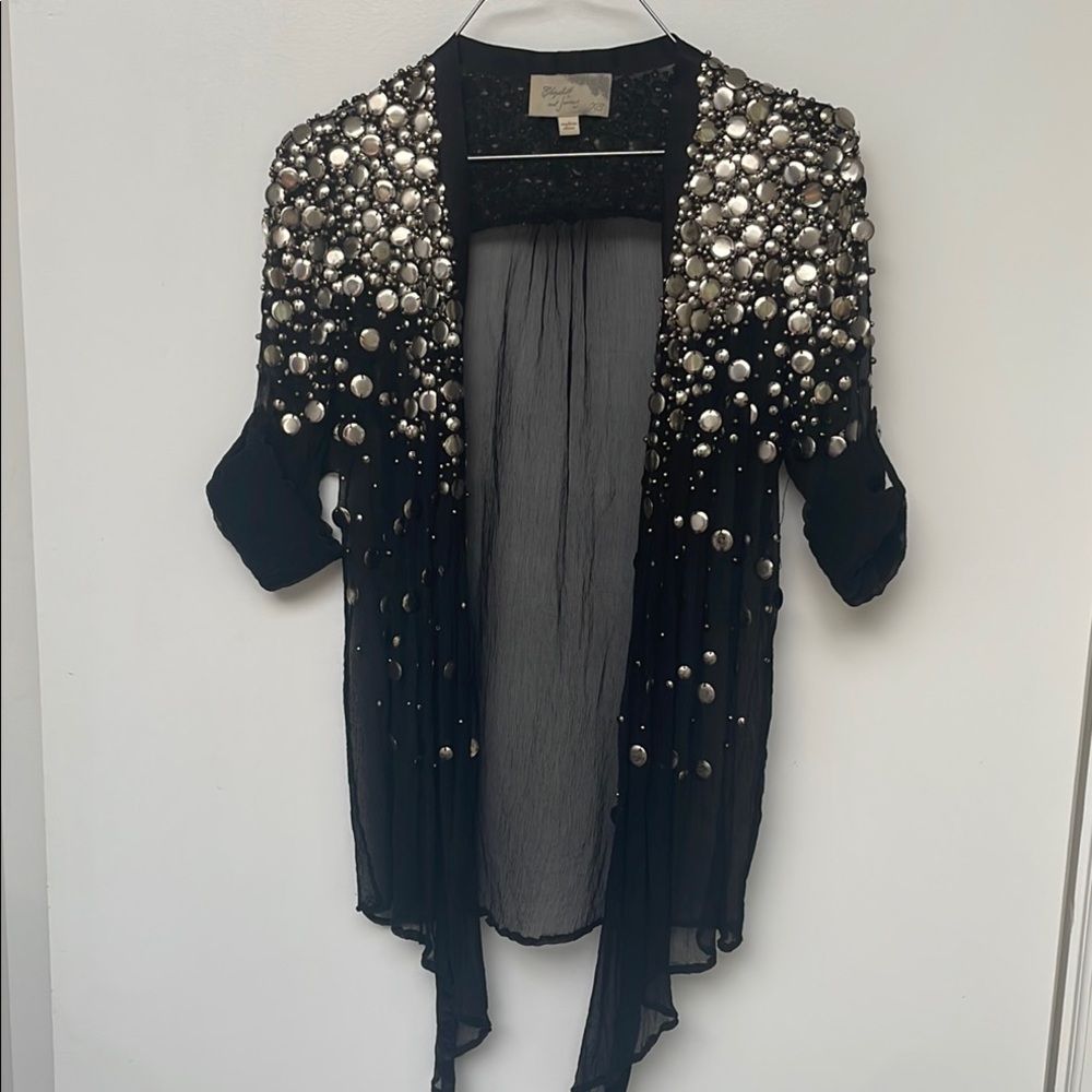 Elizabeth and James Black Asymmetrical Embellished Blouse - Picture 6 of 8